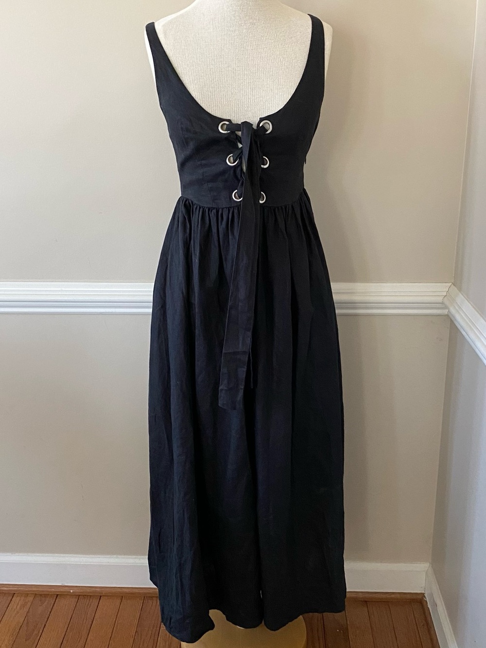 Mara Hoffman Organic Linen Lace Up Midi Dress Black Size 4 Quiet Luxury
